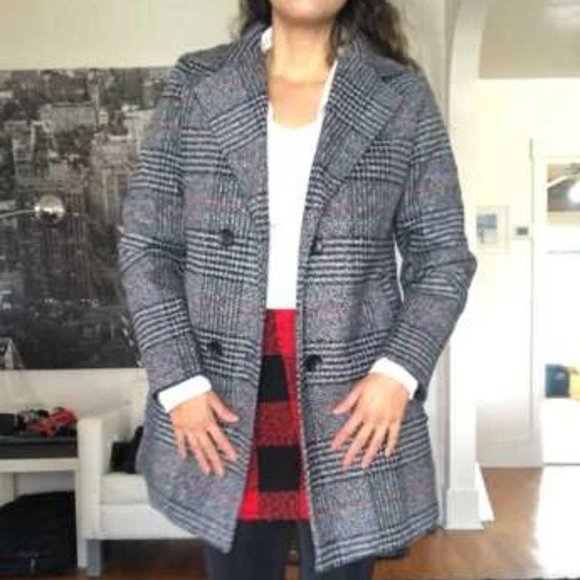 Plaid double breasted trench pea coat preppy tweed - Picture 8 of 11